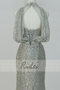 Ruolai LWC6909 Sexy di lusso con cavezza manica corta merenade abiti da ballo donna festa da sera con perline da sera con paillettes <span class=keywords><strong>abito</strong></span> da sera - Product Image 6
