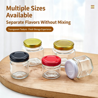 Pot en verre hexagonal carré avec couvercle en métal, récipient en verre transparent pour aliments, pot en verre pour miel, confiture, gelée, pot à conserves