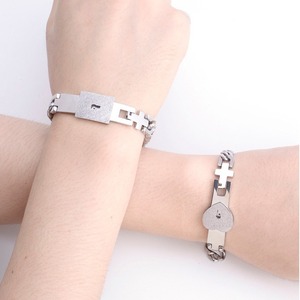 Stainless Steel <b>Couple</b> <b>Bracelet</b> 7Mm Lock Heart Shape Unisex Jewelry Gift - Product Image 4