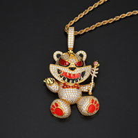 Bijoux Hip Hop Hommes Plaqué Or Laiton Prong Réglage 5A CZ Diamant 3D Émail Assistant Violent Ours Pendentif Avec Baguette