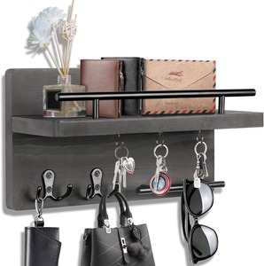 Porte-clés mural en bois rétro décoratif, organisateur de vêtements mural moderne et écologique en bois - Product Image 1
