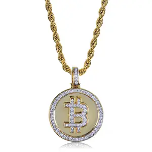 Hot Selling Bitcoinl Gold Plated Diamond Unisex Rap Hip-Hop Necklace Fashion Pendant High Quality Copper Jewelry