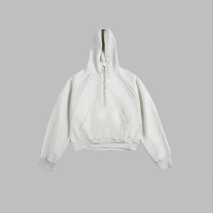 Sweat à capuche oversize coupe carrée avec fermeture éclair quart de tour, en molleton bouclette lourd 500 g/m², style streetwear, effet vieilli, couleur unie, personnalisable, 100% hiver - Product Image 2