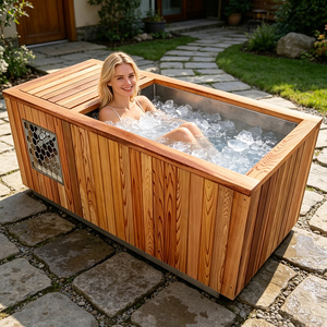 Baignoire de trempage à froid en bois et acier inoxydable 304SS en cèdre rouge, directement de l'usine, OEM ODM, personnalisable pour <span class=keywords><strong>spa</strong></span> domestique avec refroidisseur - Product Image 1