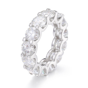 Luxe 6,5 mm ronde briljant geslepen Moissanite eternity <span class=keywords><strong>ring</strong></span> van S925 sterling zilver, verguld, trouwring voor dames en heren - Product Image 1