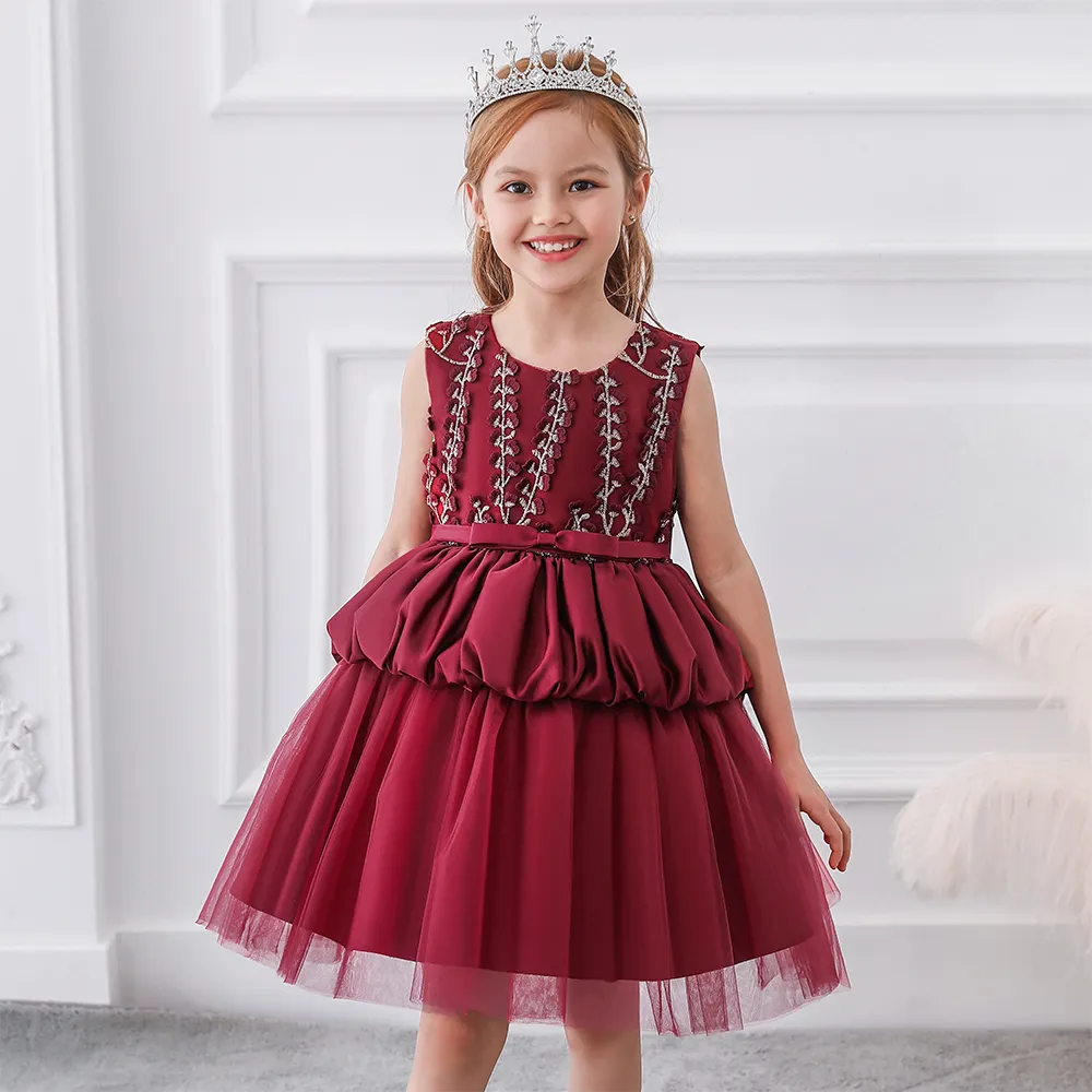 FSMKTZ, новая коллекция, рождественские платья для детей, красивое платье для девочек с цветами, платье принцессы с оборками, плиссированная юбка с тортом, платье для детей L5177