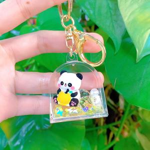 BSBH New Design Cute Panda Liquid Keychain <strong>Oil</strong> Sand Bottle Acrylic Lanyard Keychains Fashion Creative Bag Promotional Gift - Product Image 3