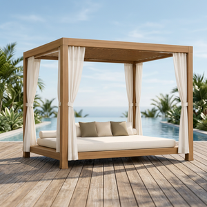 Tumbona Doble de Teca Arquitectónica con Techo de Listones Orgánicos para Exteriores - Product Image 2