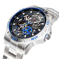 Montre mécanique automatique squelette pour homme, grand cadran 43 mm, bracelet en acier inoxydable, lunette multicolore, montre de sport pour homme