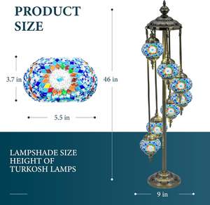 Lámpara de pie de mosaico turco hecho a mano en <span class=keywords><strong>Marrakech</strong></span> con 7 globos y base de bronce para decoración del hogar y jardín - Product Image 4