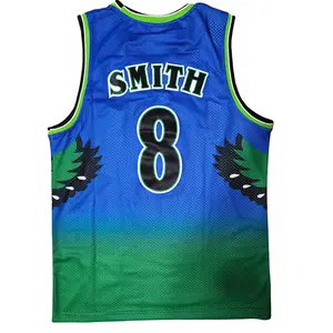 Camisetas de baloncesto para hombre y mujer de talla grande azul SMITH #8 al por mayor, mangas cortas transpirables deportivas informales