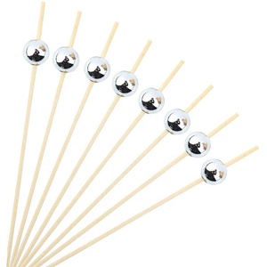 Brochettes de décoration en forme de boule rose, bleue, blanche, argentée et dorée, pics à cocktail en bambou personnalisés - Product Image 4