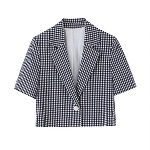 TAOP&ZA 2026 Blazer Corto a Cuadros Elegante y Transpirable con Cuello en V para Mujer, Verano, Manga Corta, Moderno y Versátil 8372224 8372324 - Product Image 4