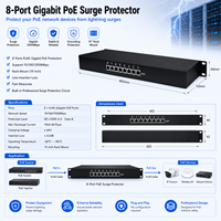 Protector de Sobretensión de Red Ethernet PoE de 8 Puertos para Montaje en Rack, Protector de Rayos Gigabit de 8 Canales RJ45 PoE para Red LAN, 6KV 10KV