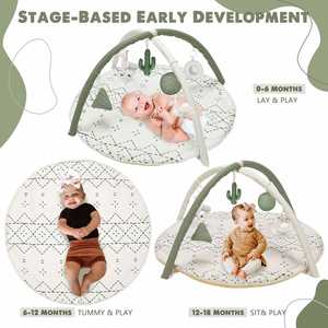Tapis vert antidérapant pour le développement sensoriel et moteur des bébés, tapis de jeu pour le temps sur le ventre avec 6 jouets - Product Image 6