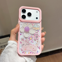 Coque de téléphone en résine rose mignonne motif chat pour iPhone 17 13 15 16, design floral 3D fait main, protection Kawaii pour femmes et jeunes filles, tendance
