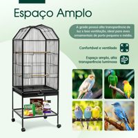 Grande cage à oiseaux en métal sur pied avec roulettes, design à plusieurs niveaux de perchoirs, plateau amovible pour l'élevage quotidien des perroquets