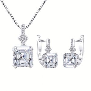 Classic Style Fine 925 <b>Silver</b> Jewelry Set Women Asscher Cut Cubic Zirconia Box <b>Chain</b> Necklace <b>Earrings</b> Party Engagement Gift - Product Image 1
