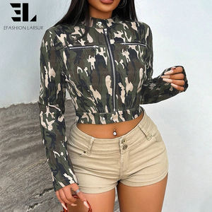 سترة بومبر نسائية مموهة مخصصة من مصنع لارسور، سترة قصيرة بسحاب للدراجات النارية والسباقات - Product Image 5