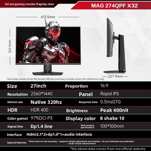 Pour Mag274qpf X32 – Écran de PC <span class=keywords><strong>27</strong></span> pouces, 2K, IPS, 320 Hz, 0,5 ms (GTG), HDR, port DP – Nouveau modèle à hauteur réglable et pivotant - Product Image 3