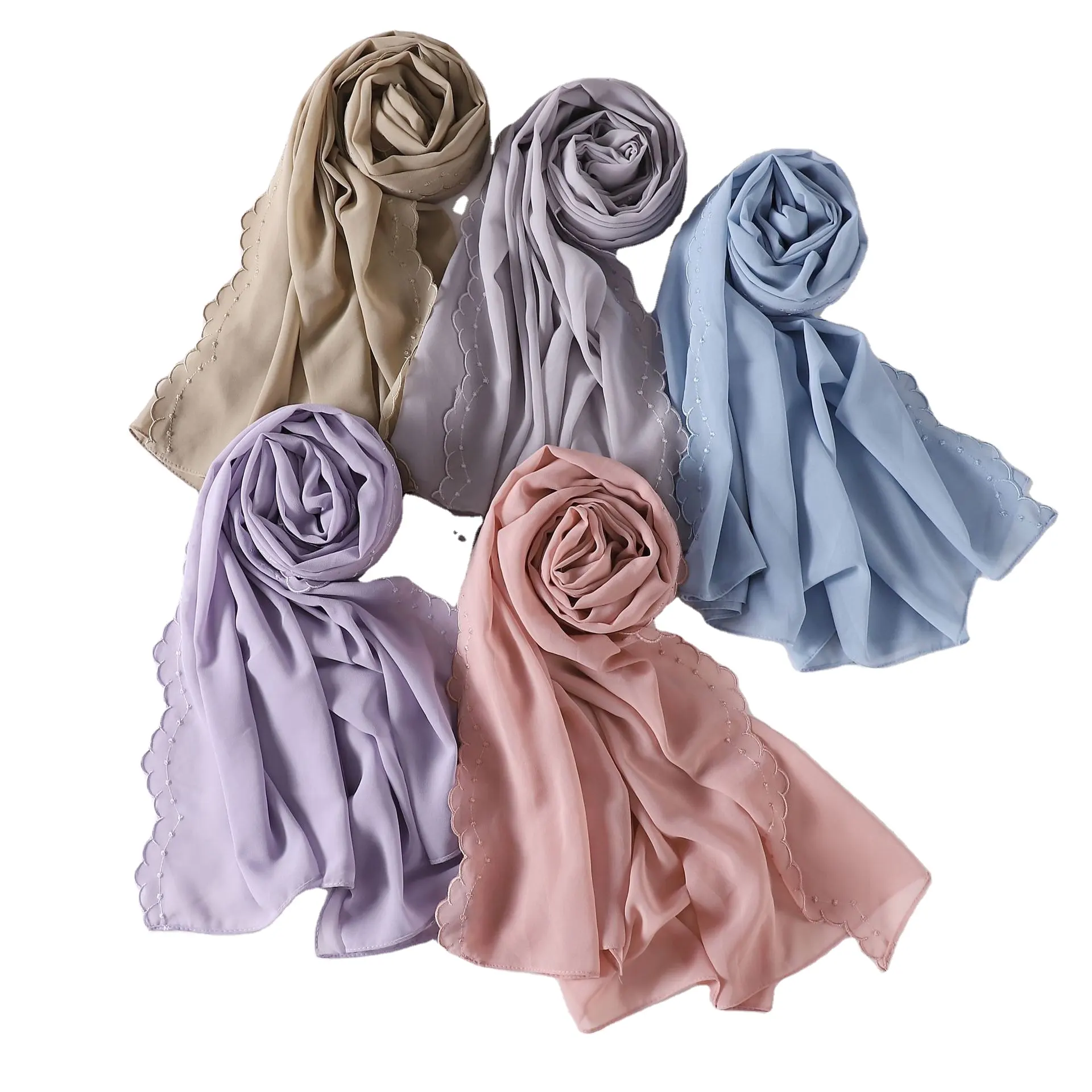 Шифоновый вышитый шарф хиджаб оптом модный моментальный хиджаб с никабом