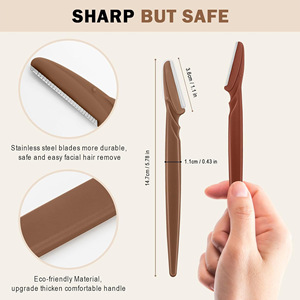 Rasoir droit en gros, emballage personnalisé, 12 pièces, rasoirs faciaux, grattoir à sourcils multifonctionnel, <span class=keywords><strong>coupe</strong></span>-griffes avec tête de <span class=keywords><strong>coupe</strong></span> en maille - Product Image 3