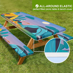Housse de table de pique-nique avec housses de bancs, ensemble de 3 pièces, nappes rectangulaires en vinyle élastiques et ajustées, imperméables pour l'extérieur - Product Image 2