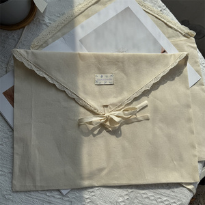 Bolsa de algodón tipo sobre con etiqueta personalizada CH, con lazo de cinta y ribete de encaje, bolsa con solapa de algodón muselina, embalaje para ropa, bolsa guardapolvo de algodón - Product Image 4