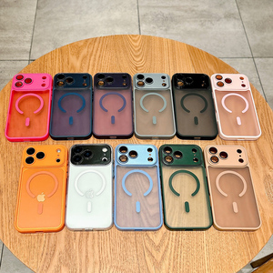 Coques de téléphone magnétiques en PC TPU avec protection d'objectif pour iPhone 17 Pro Max 16 15 Plus 16e S25 Edge, finition mate givrée effet peau - Product Image 2