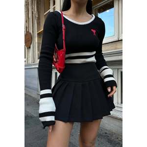 Black Vintage Korean Style <b>Mini</b> <b>Skirt</b> Pleats <b>Ruffles</b> XS Size Spandex Material Print Decoration Short Natural for Spring Dance - Product Image 2