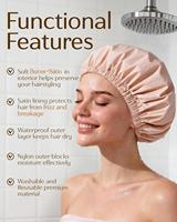 Bonnet de douche doublé en satin pour femmes, réutilisable, imperméable, grand bonnet de bain avec bande élastique douce, bonnets de protection capillaire de luxe (rose)