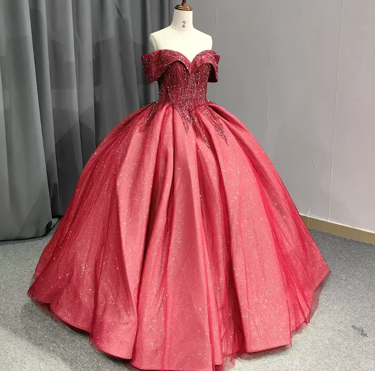 QD1651 Modest Red Sequin Sparkly Bling Sweetheart Quinceanera Dresses Ball Gown Princess Dress New Designs Ball Gowns Puffy