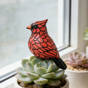 Ornement de jardin en résine de verre teinté rouge en forme d'oiseau cardinal, décoration extérieure de style traditionnel - Product Image 4