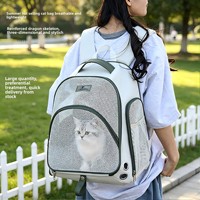 Sac à dos pour animaux de compagnie en maille intégrale avec garniture bleue, pliable, pour chat, avec aérations latérales, idéal pour les voyages en extérieur et les promenades quotidiennes
