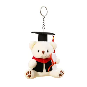 Ruunjoy llavero de felpa personalizado oso de peluche de graduación marrón con sombrero y vestidos regalo para graduados llavero de felpa