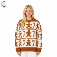 Pull en tricot festif pour femme adulte, motif Jacquard Bonhomme en pain d'épices, vêtement d'hiver doux, production en gros