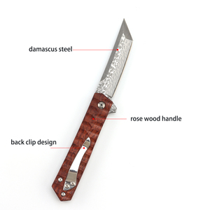 KITCHENCARE Cuchillo de bolsillo Supervivencia Cuchillo plegable de madera Cuchillo de acero de Damasco al aire libre - Product Image 2