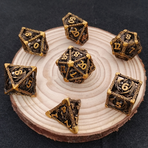 Feeron Juego de Dados DND de Aleación de Zinc, Metálicos Huecos, 7 Piezas, Poliédricos, Dragones, Laberintos, Juegos de Fantasía, Artesanía Tallada a Mano - Product Image 2