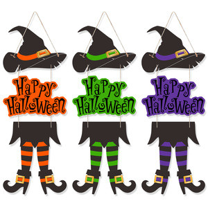En gros, Accessoires de décoration pour fête d'Halloween : Panneau de porte triple en papier Sorcière Magicienne, Lettres suspendues Joyeux Halloween, Fournitures de fête - Product Image 4