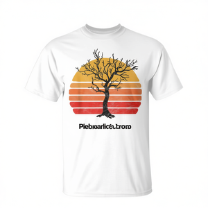 T-shirt graphique rétro soleil et arbre sans feuilles, style minimaliste - Product Image 2