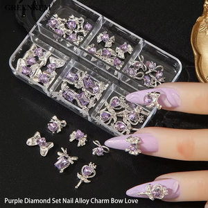 Populaire 6 Grille Violet Diamant Ensemble Nail Alliage <span class=keywords><strong>Charme</strong></span> Arc Amour Irrégulier Muti-forme Strass pour Ongles - Product Image 2