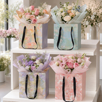 Tas Kado Kertas Bunga Romantis Murah Grosir dengan Pegangan, Kemasan Buket Custom, Tas Pembawa Bunga, Perlengkapan Florist