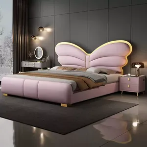 Tempat Tidur Mewah Desain Baru Berkualitas Tinggi Set Perabot Kamar Tidur Rangka Tempat Tidur Kulit Ukuran King Queen Tempat Tidur Berlapis Kain - Product Image 1
