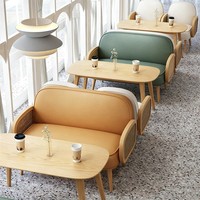 Ensemble de table et canapé de loisirs en bois, rotin et cuir de style nordique, moderne, simple ou double, avec chaise en bois massif et cuir, pour usage commercial