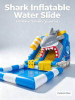 Tobogán Acuático Inflable 3D con Forma de Tiburón, Piscina de Aterrizaje, Temática Deportiva, PVC Ecológico para Uso Comercial, Equipo de Juegos Acuáticos para Patio Trasero