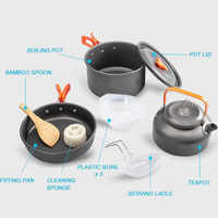 DS308 Batterie de cuisine compacte et portable en aluminium avec bouilloire pour le camping en plein air