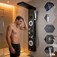 Panneau de douche à affichage numérique LED, système de douche 6 en 1 avec jets de pluie, cascade et jets latéraux