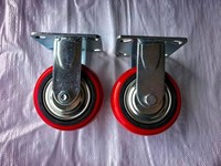 Roulettes pivotantes en PU à noyau en plastique robuste rouge, amortissement par ressort, charge maximale de 500 kg, sans entretien