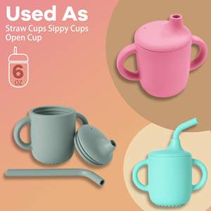 2024 tazas <span class=keywords><strong>de</strong></span> silicona para alimentación <span class=keywords><strong>de</strong></span> bebés <span class=keywords><strong>de</strong></span> grado alimenticio caliente, taza <span class=keywords><strong>de</strong></span> aperitivos para niños pequeños con tapas y pajitas, taza para beber agua para bebés - Product Image 6