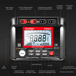 Testeur d'isolement automatique KUAIQU DAR/PI, <span class=keywords><strong>test</strong></span> de tension AC/DC, stockage de données de 100 groupes, mégohmmètre 0,1M-10G, 1000V, entretien des moteurs - Product Image 3